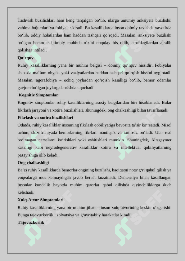 Ruhiy Kasalliklarning Simptomlari 8
