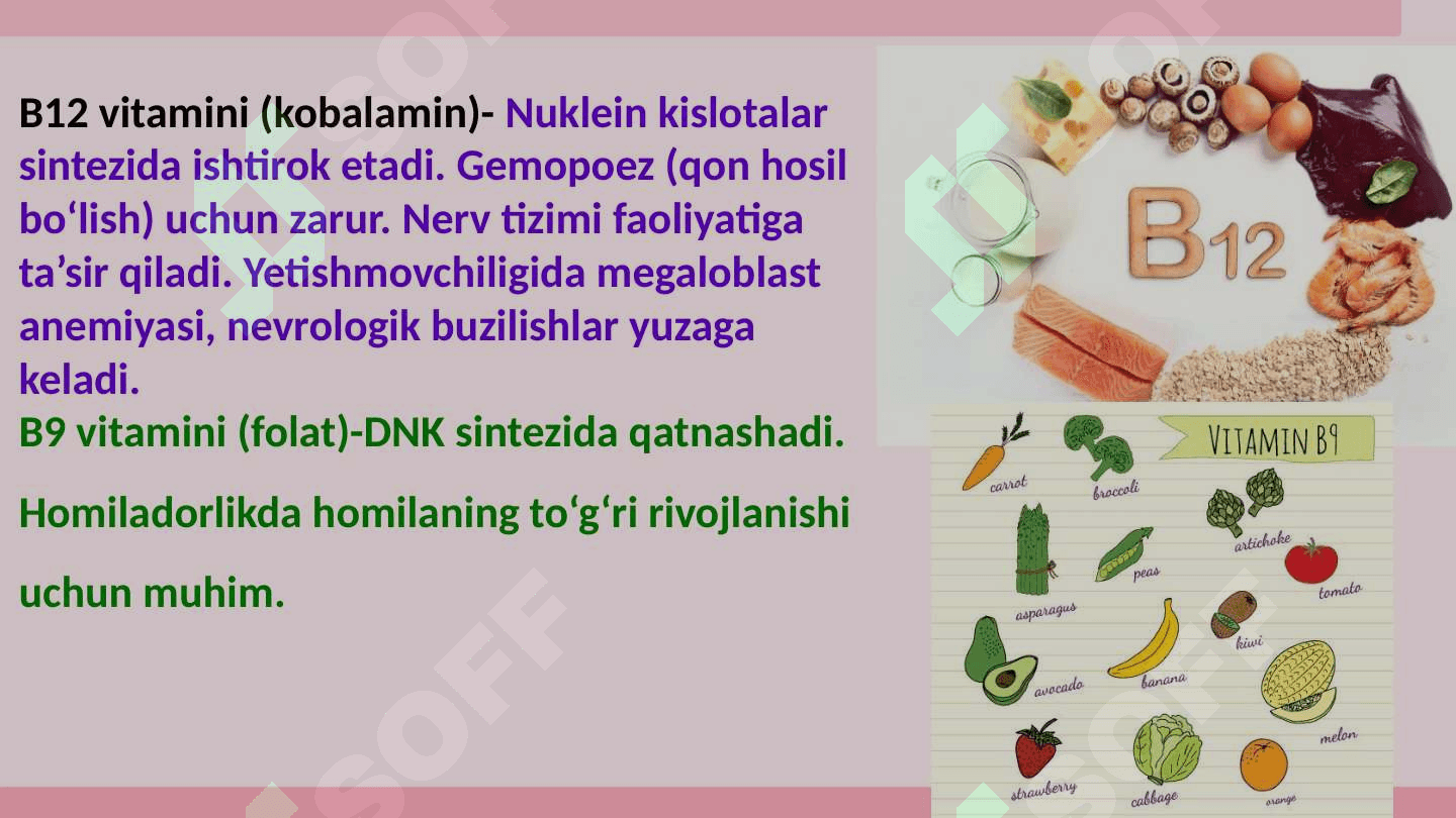 Mis, B12, B9 yetishmovchiligida rivojlanadigan anemiyalarning biokimyoviy asoslari. Qon zardobida oqsillar aniqlashning klinik ahamiyati 4