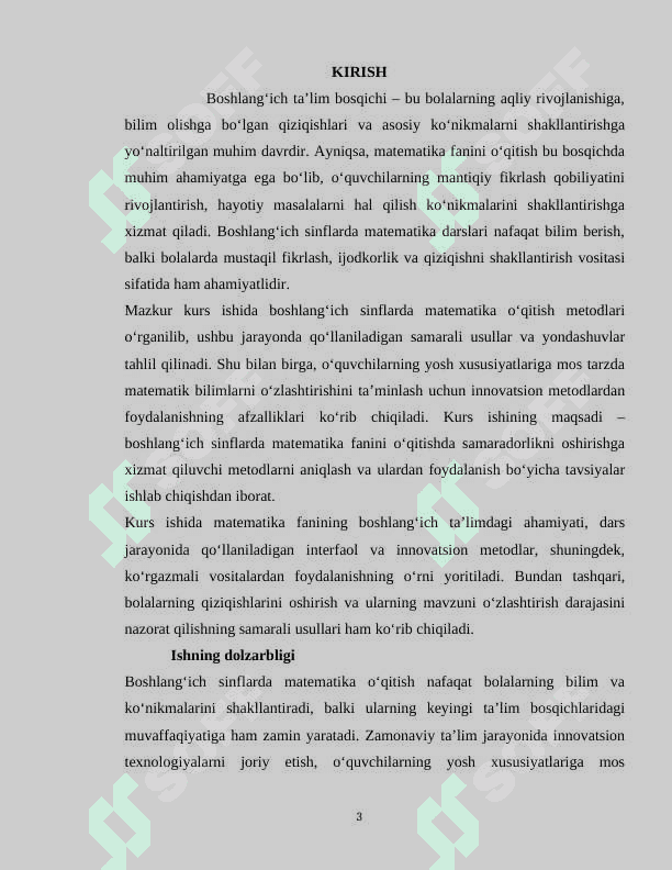 ’BOSHLANG’ICH SINFLARDA MATEMATIKA O’QITISH METODLARI 3