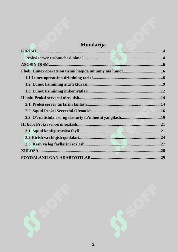 Lunex operation tizimida Proksi server
xizmatini o‘rnatish va sozlash 2