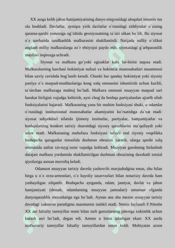 XX asrdagi vayronkor mafkuralarning insoniyat boshiga solgan musibatlari fashizm, bolshevizm va boshqalar 2
