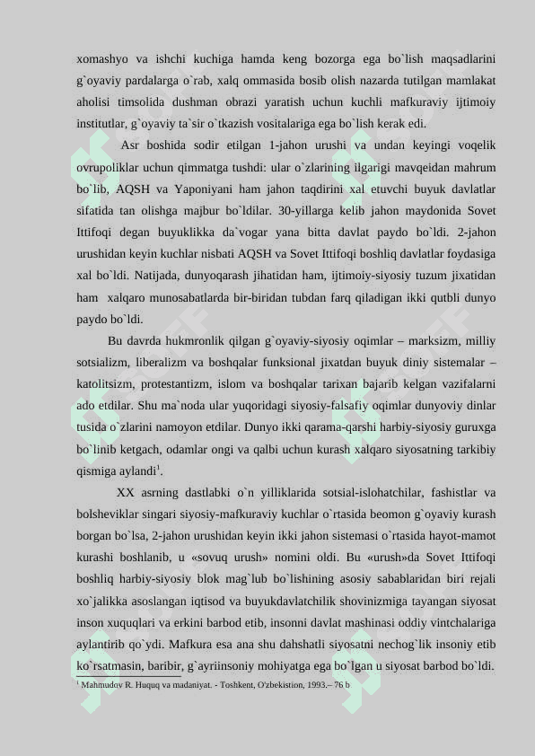 XX asrdagi vayronkor mafkuralarning insoniyat boshiga solgan musibatlari fashizm, bolshevizm va boshqalar 3
