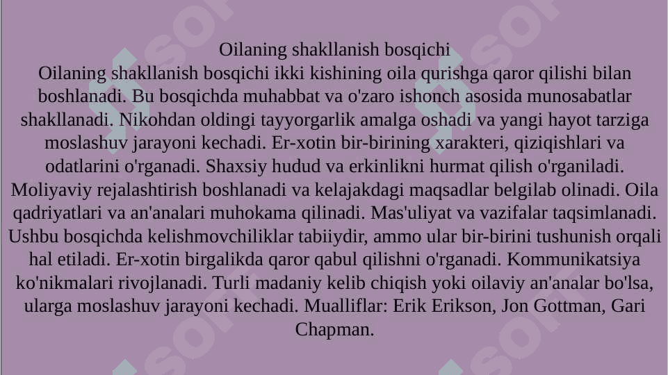 Turli mualliflar nuqtai-nazaridan oila bosqichlari tahlili.   Аnʼanaviy va elitar oilaning xususiyatlari. 2