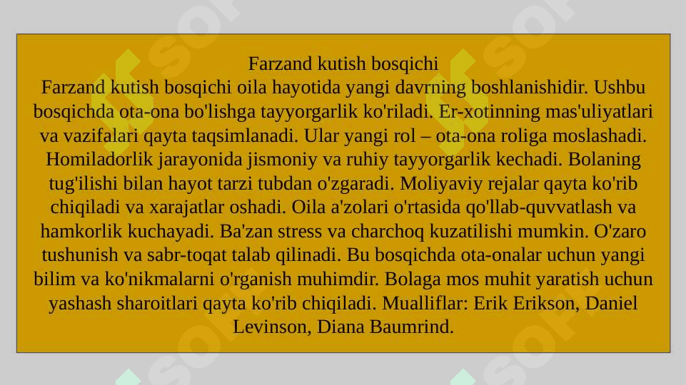 Turli mualliflar nuqtai-nazaridan oila bosqichlari tahlili.   Аnʼanaviy va elitar oilaning xususiyatlari. 4