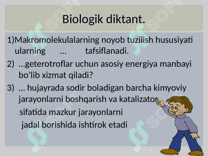 “Tirik organizmlarning kimyoviy tarkibi va uning doimiyligi” 6