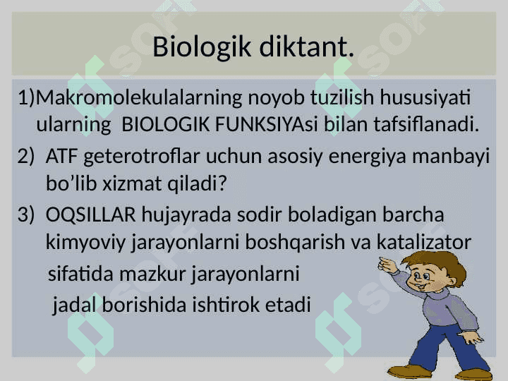 “Tirik organizmlarning kimyoviy tarkibi va uning doimiyligi” 7