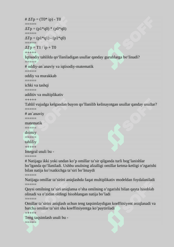 IQTISODIY TAHLIL” FANIDAN TEST SAVOLLARI JAVOBLARI BILAN 2