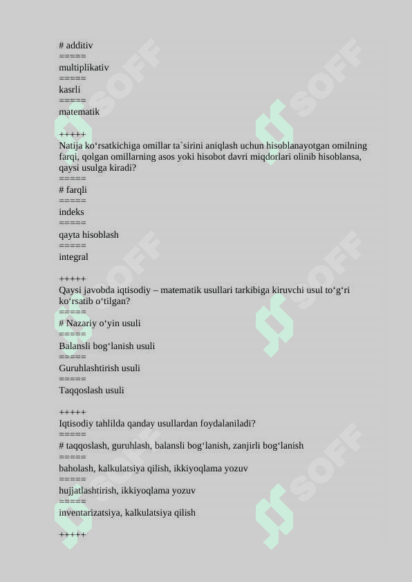 IQTISODIY TAHLIL” FANIDAN TEST SAVOLLARI JAVOBLARI BILAN 7