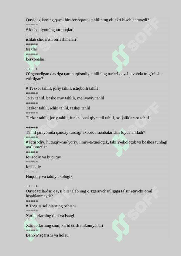 IQTISODIY TAHLIL” FANIDAN TEST SAVOLLARI JAVOBLARI BILAN 8