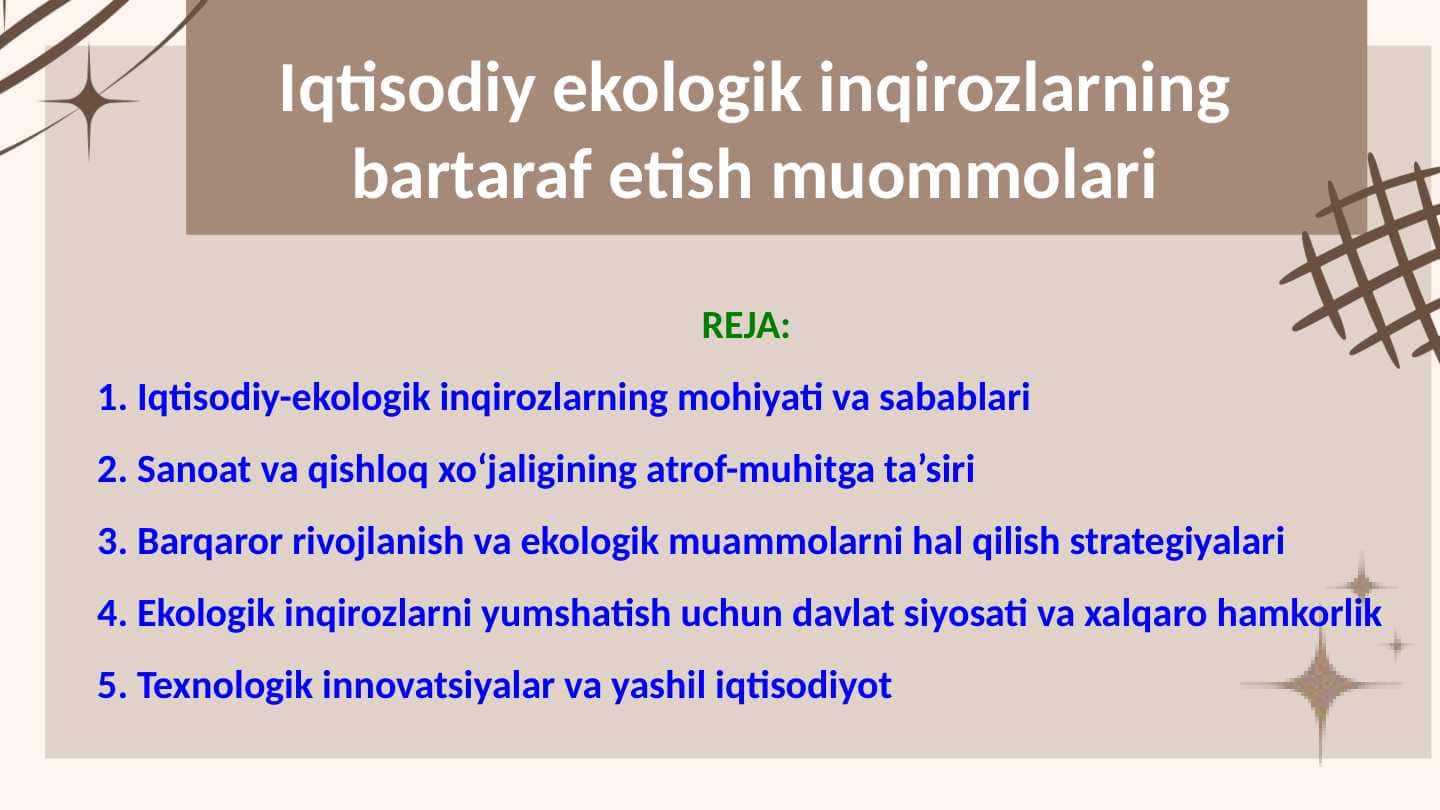 Iqtisodiy ekologik inqirozlarning bartaraf etish muommolari