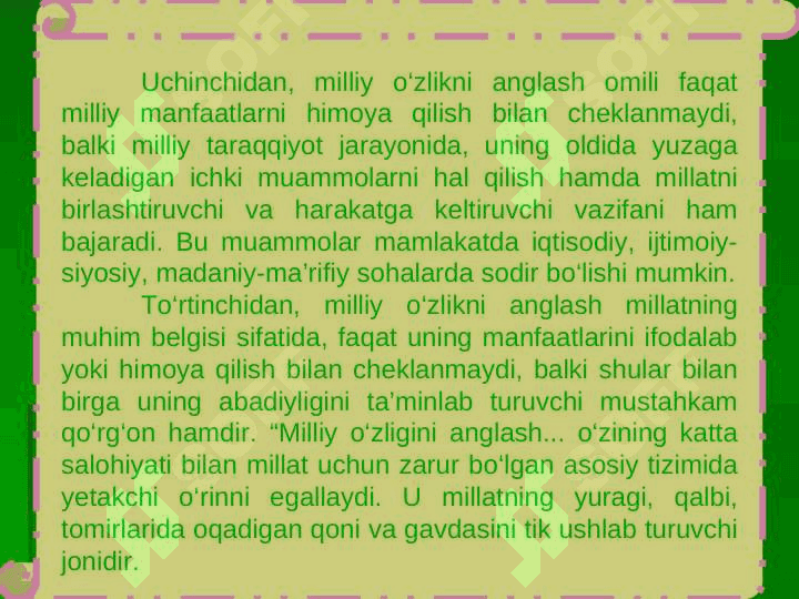 O’zlikni anglash tarixiy xotirani tiklash omili ekanligi 7