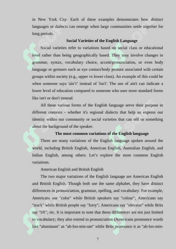 STANDARD ENGLISH VARIANTS AND DIALECTS 7