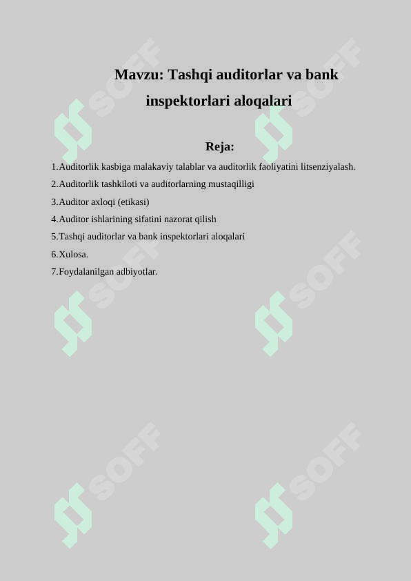Tashqi auditorlar va bank inspektorlari aloqalari 2