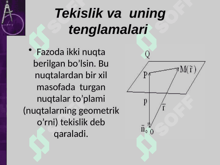 Fazoda to`g`ri chiziq va tekisliklarning turli tenglamalari.To'g'ri chiziq tenglamalarni turlari 2