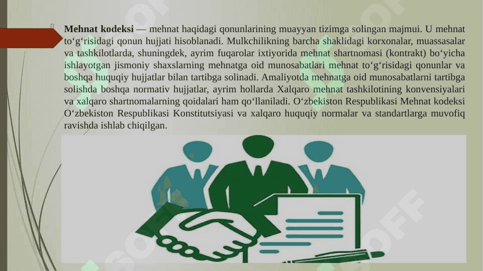 Mehnat munosabatlarini tartibga solish ppt 4