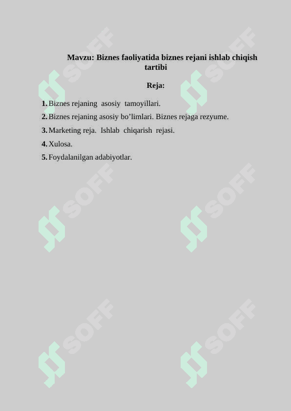 Biznes faoliyatida biznes rejani ishlab chiqish tartibi 2