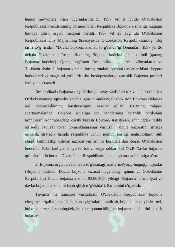 O'ZBEKISTON RESPUBLIKASI BOJXONA ISHINING HOZIRGI HOLATI 3