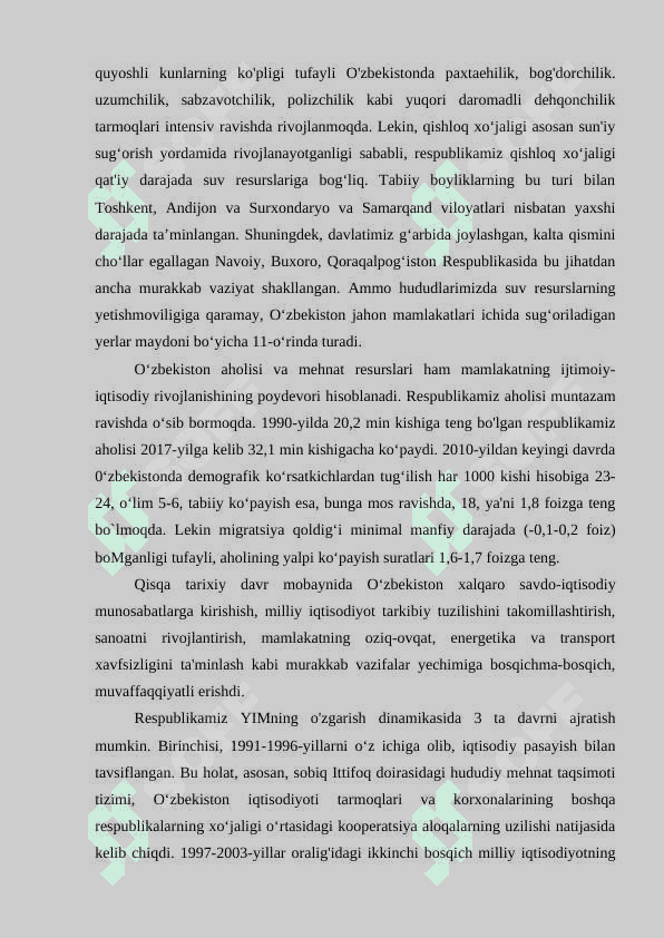 O’zbekistonning ijtimoiy va iqtisodiy rivojlanishiga rivojlanayotgan bozorlar va moliyaviy inqirozlaning tasiri 5