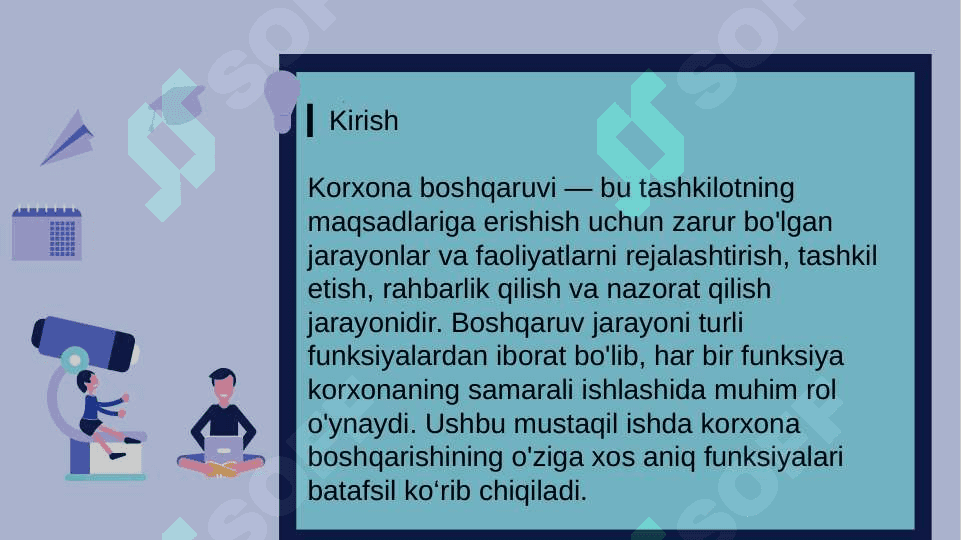 Korxonani boshqarishning o'ziga xos xususiyatlari 2