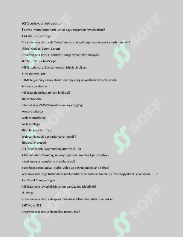 Kompyuter grafikasi fanidan test javoblari bilan (200 ta) 3