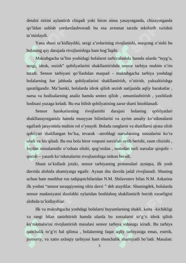 MAKTABGACHA TA'LIM TASHKILOTLARIDA SENSOR TARBIYA BERISH 5