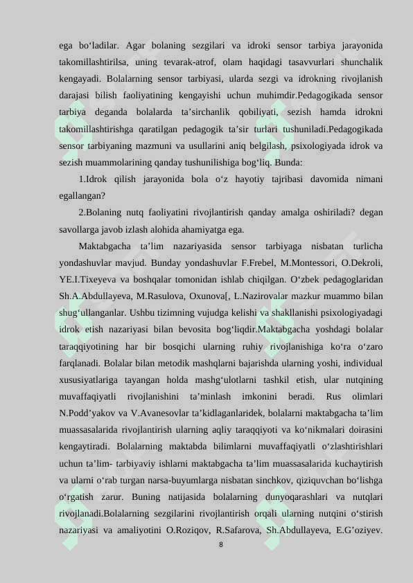 MAKTABGACHA TA'LIM TASHKILOTLARIDA SENSOR TARBIYA BERISH 8