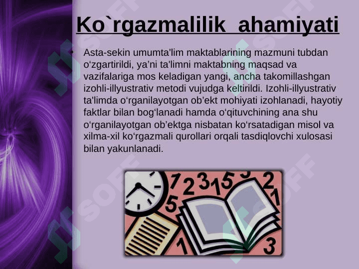 BOSHLANG’ICH SINFLARDA DARSNI TASHKIL QILISH KO'RGAZMALILIK HAMDA DIDAKTIK MATERIALLARDAN FOYDALANISH 3