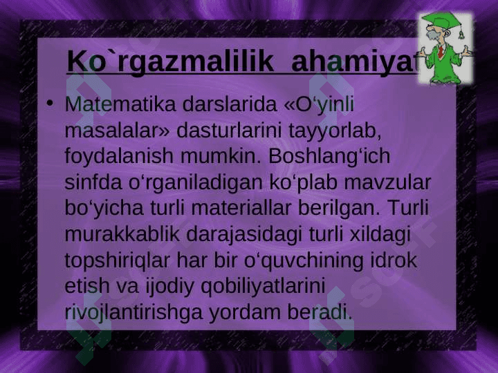 BOSHLANG’ICH SINFLARDA DARSNI TASHKIL QILISH KO'RGAZMALILIK HAMDA DIDAKTIK MATERIALLARDAN FOYDALANISH 4