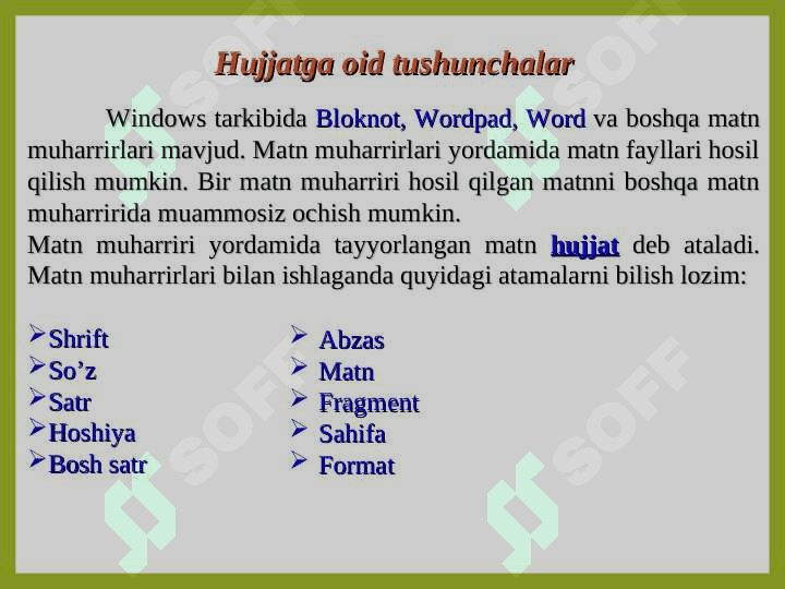 MS Word matn muharriri interfeysi, matnlarni tahrirlash va formatlash 3