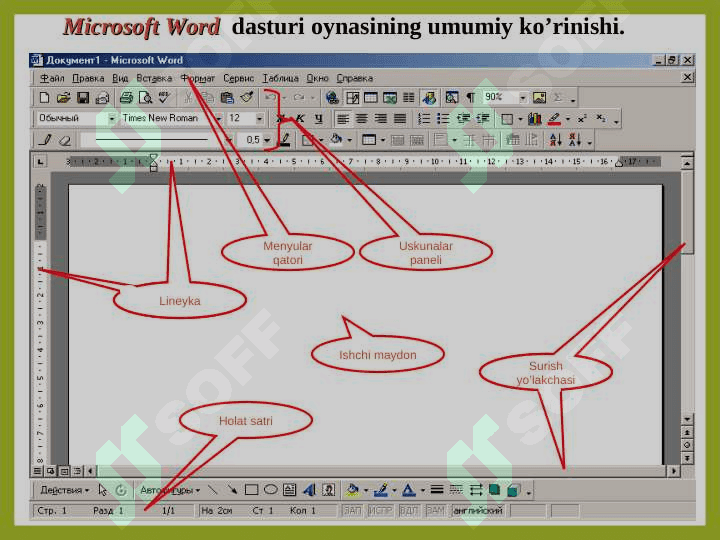 MS Word matn muharriri interfeysi, matnlarni tahrirlash va formatlash 7