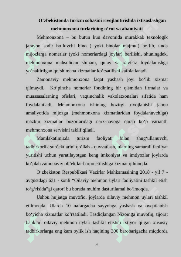 Ixtisoslashgan mehmonxona turlari faniga kirish 4