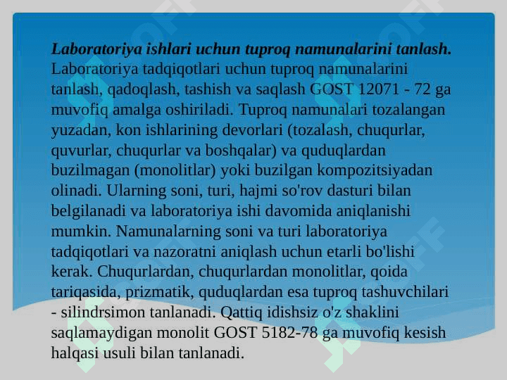 Labaratoriya ishi uchun tuproqdan namuna olish 2