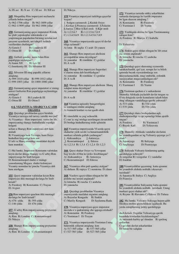 7-sinf Jahon tarixi mavzulashtirilgan testlar 5