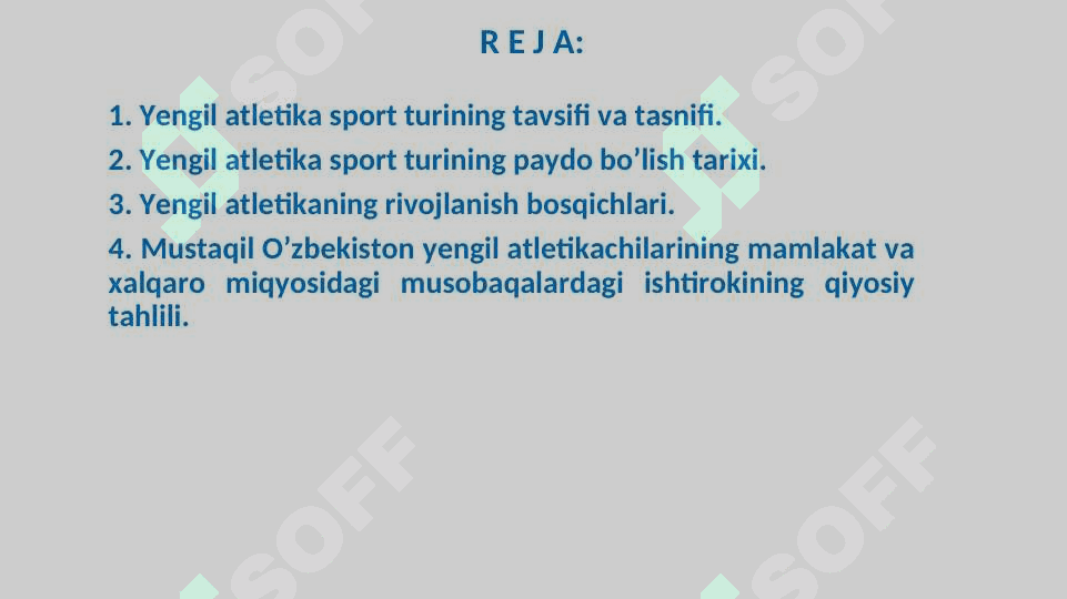 YENGIL ATLETIKA SPORT TURINING UMUMIY TAVSIFI, TASNIFI, TARIXI VA RIVOJLANISH BOSQICHLARI 2
