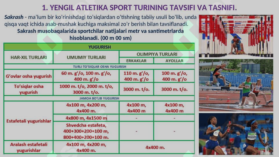 YENGIL ATLETIKA SPORT TURINING UMUMIY TAVSIFI, TASNIFI, TARIXI VA RIVOJLANISH BOSQICHLARI 6