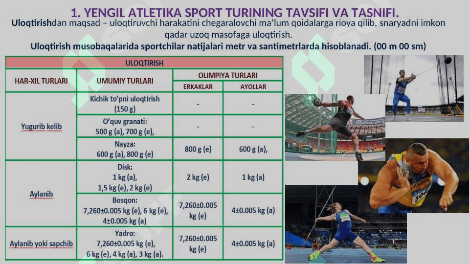 YENGIL ATLETIKA SPORT TURINING UMUMIY TAVSIFI, TASNIFI, TARIXI VA RIVOJLANISH BOSQICHLARI 8