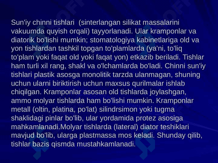 Sun’iy tishlarni tanlash.Sun’iy tishlarni terishning nazariy asoslari 7