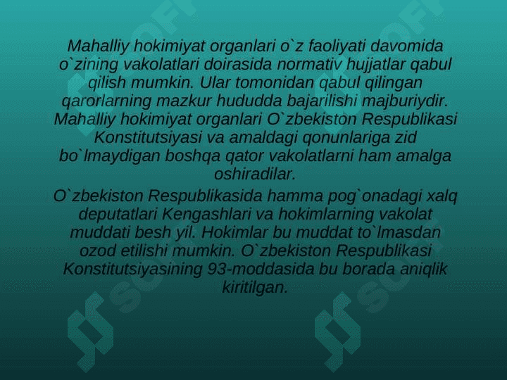 O`zbekiston  Respublikasining   mahalliy  hokimiyat organlari 8