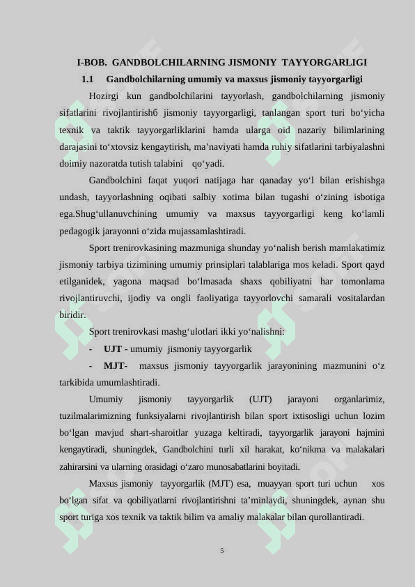 Gandbolchilarda jismoniy, texnik va taktik tayyorgarligini takomillashtirish uchun mashg’ulot vazifalari 5