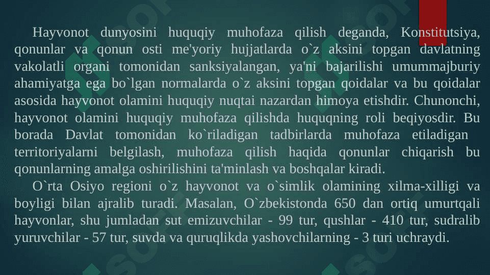 Hayvonot dunyosini muhofaza qilish yo’llari 5