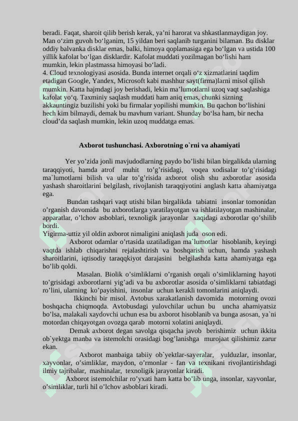 Axborotlarni tashuvchi va  saqlovchi vositalar 4