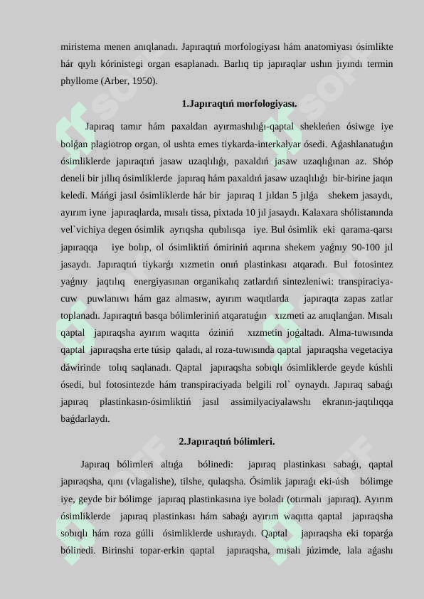 Botanika páninen «Japıraq» temasın oqıtıwda ámeliy tapsırmalar tayarlaw metodikası. 6