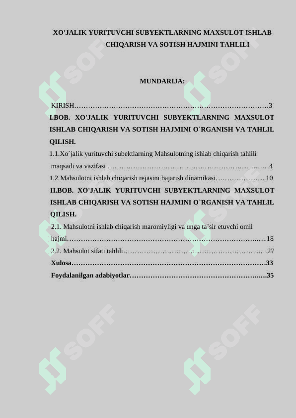 XO'JALIK YURITUVCHI SUBYEKTLARNING MAXSULOT ISHLAB CHIQARISH VA SOTISH HAJMINI TAHLILI 2