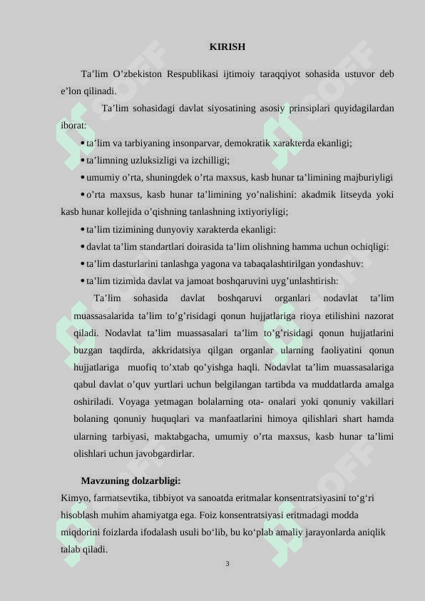Foiz konsentratsiyali eritmalariga oid masalalar yechish K 3