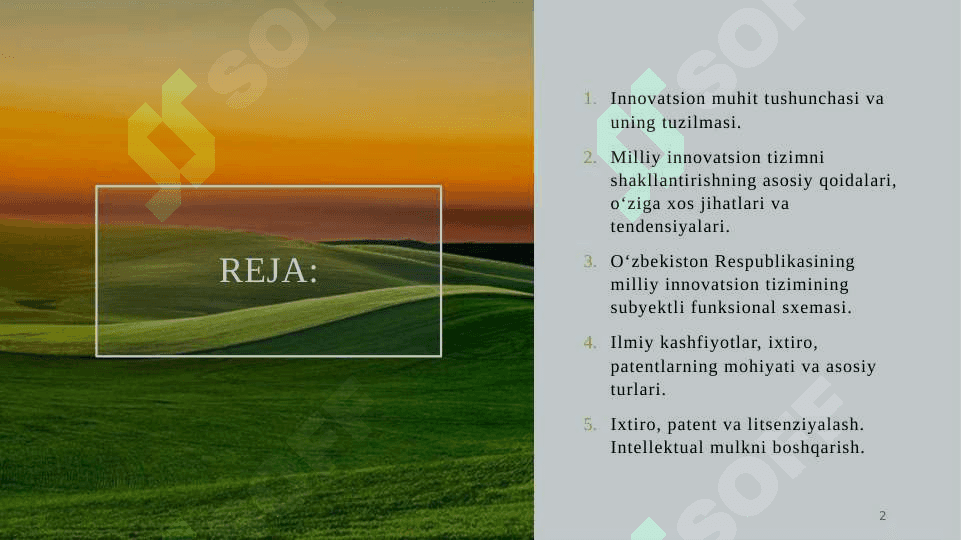 OʻZBEKISTONNING MILIY INNOVATSION TIZIMI. ILMIY KASHFIYOTLAR, IXTIROLAR VA ULARNI LITSENZIYALASH 2