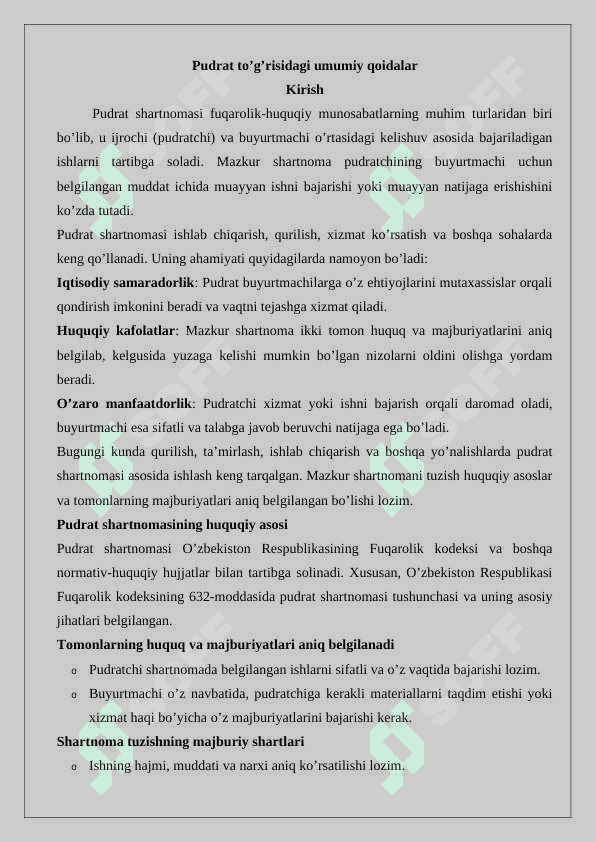 Pudrat to’g’risidagi umumiy qoidalar 2