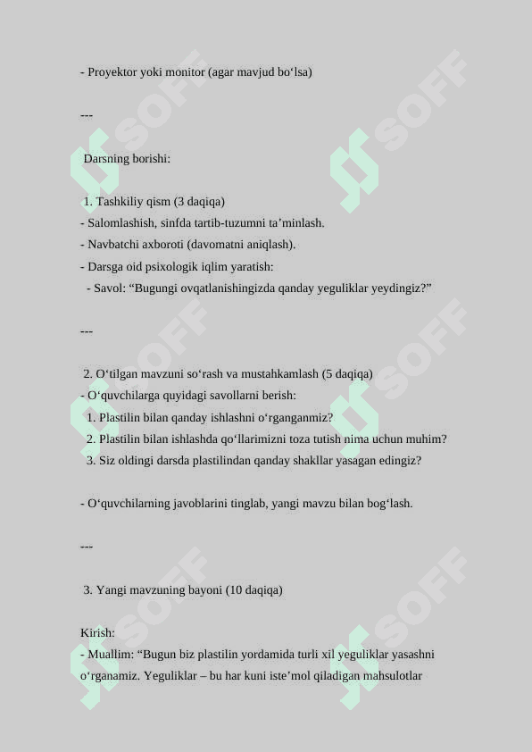 Plastilindan yeguliklar tayyorlaymiz ( Dars ishlanmasi ) 2