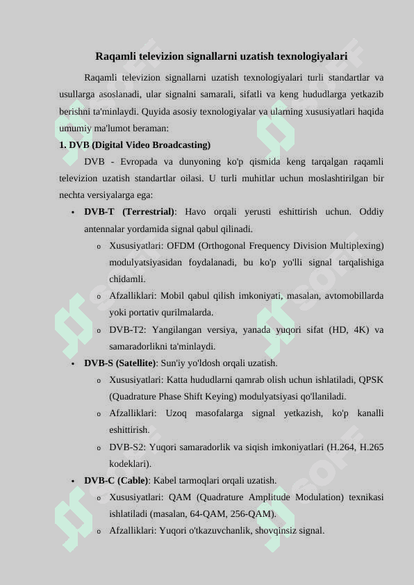 Raqamli televizion signallarni aloqa kanallari tizimi orqali uzatishga bo‘lgan talablar 5