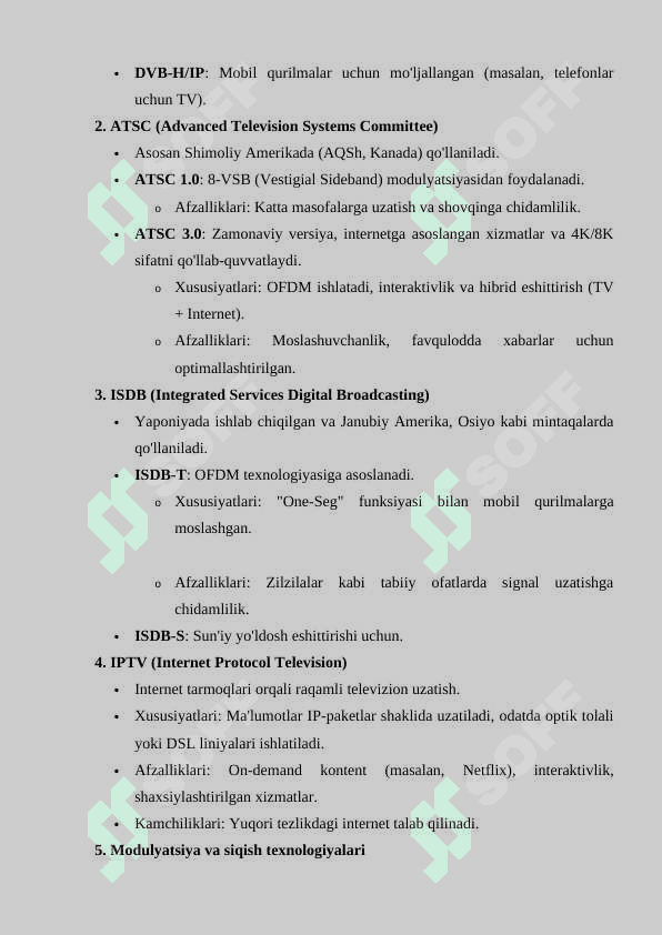 Raqamli televizion signallarni aloqa kanallari tizimi orqali uzatishga bo‘lgan talablar 6