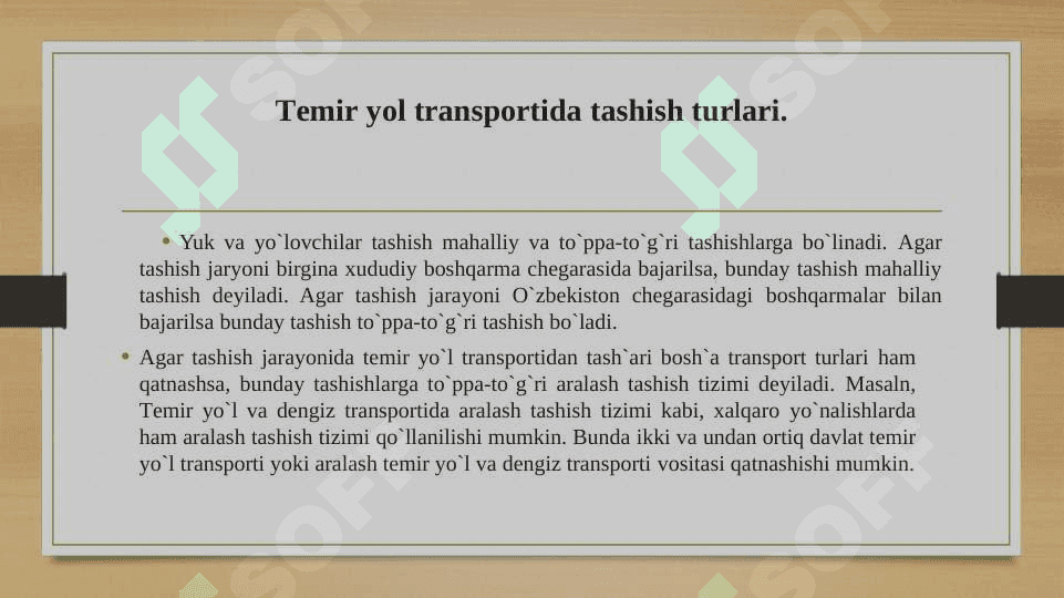 Temir yol transporti tasnifi,yutuqlari va rivojlanish muammolari 8
